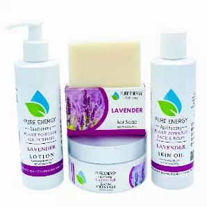 Enjoy this bundle of luxurious pampering with Lavender Love Bundle. Our heavenly lavender will please even the most devoted lavender connoisseur.
Our heavenly lavender will please even the most devoted lavender connoisseur.
Lavender Love Bundle Includes:

Natural All-Purpose Lotion (8 oz)
Cold-Pressed Pure Soap (4 oz)
Skin Oil (8oz)
Bath Crystal (8 oz)

All of our products are made with clean, plant-based ingredients and zero chemicals. Versatile and powerful; perfect for hands, body, and even y