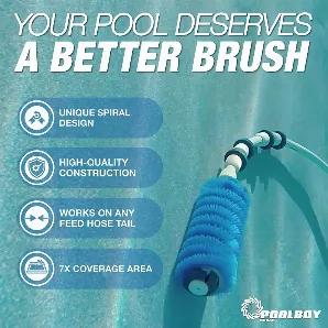 <p>Easy and Efficient Pool Maintenance<br />
The Pool Boy Brush attachment for Polaris, Pentair and other pressure pool cleaner systems is designed to improve and expand on regular brushes, cleaning more surface area in less time. While most regular pool brushes only cover about an inch of surface space, this pool brush covers a total of 7 inches. Its patented 360-degree design allows it to turn as it travels along the lining of your pool, clearing dirt and debris faster than ever.<br />
Seaml