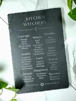 This stunning slate trivet will bring magic to any kitchen. It measures 8" by 12" and features an engraved list of herbal correspondences. Made here in Maryland it's the perfect gift for experienced witches + baby witches alike! 