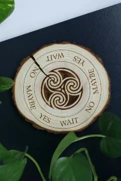 These gorgeous moon phase pendulum boards are made of natural pine wood. We design + laser engrave in house in Maryland, which means these pendulum boards are a unique sku! <br>

Each measures between 6-6.5" in diameter, variations in the wood + cracks may appear as each piece will be unique.<br>


Please note pendulum not included with this item but available in our store!
