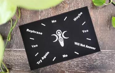 Ask the pendulum your deep questions + let the universe help you sort it out. Goddess of Earth is featured in the center of this Black Velvet Pendulum Mat with silver print. Use this Mat as a guide for the answer to your query. <br>

Size 8 x12"