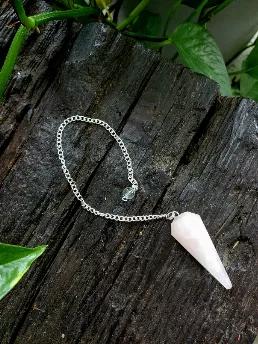 Ask the pendulum your deep questions + let the universe help you sort it out. Pendulum made of genuine Rose Quartz crystal. <br>


Used for: Instill love, compassion, kindness and helps those with heart issues. Relieves tension, stress and anxiety. Attracts new love, intimacy and romance; creates a closer bond between lovers. Prevents fear and rejection. 