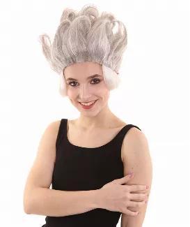 Premium Quality Women's Under the Sea Villainess Wig with Straight Spiked Grey Hair. Capless cap for comfort and breathability and adjustable sizing.  Hair made of flame retardant synthetic fibers.   Includes free hair net.  Easy to wash with mild shampoo and cold water.   Do not use with Blow dryer, Flat iron or any other hair appliance. 