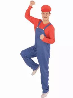 Red Plumber Costume in size small.  Made of 100% synthetic materials.  Hand wash with gentle soap and line dry. 
