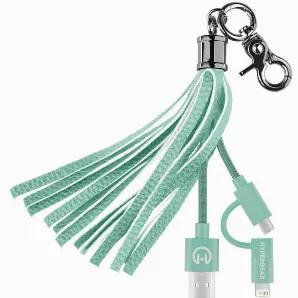 Hello Gorgeous MFI Hybrid Cable Tassel Key Chain - Teal<br> <br><br> Compatibility:<br>