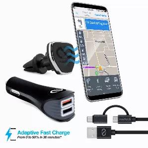 Naztech Safety Essentials Car Kit - Hybrid USB-C<br> Gear up for the Road with Naztech's Safety Essentials Car Kit! The MagBuddy Magnetic Air Vent Mount will firmly secure your device at eye level and easy reach, while the included Fast Charge Dual USB Car Charger and Hybrid USB-C and Micro USB Charging Cable will keep your device fully powered. This one convenient package combines 3 must-have accessories that will keep you hands-free and fully charged on the road, even on the longest commute!<b