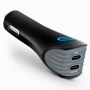 Naztech Turbo 30W USB-C PD + USB-C Car Charger <br> Need fast charging power on the road for your newest USB-C gear? The Turbo charger features two USB-C ports that are engineered to each deliver a powerful 3A maximum output! The bottom port is enhanced even further with a specialized Power Delivery chipset which offers up to 30 watts of high voltage charging power! With over 9X the power of standard chargers, this one charger works with even the most power-hungry devices. You can even fast char