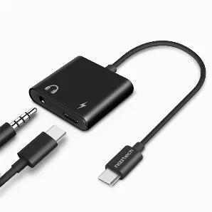 Naztech USB-C & 3.5mm Audio + Charge Adapter <br> Listen OR Charge? How about Both! This ultra-compact adapter splits the USB-C port, allowing you to enjoy music while also charging your USB-C device! It features a USB-C connector on one end and a 3.5mm auxiliary port and USB-C input port on the other. Get the best of both worlds: Audio + Charge. <br><br> Special Features:<br> Made for USB-C Devices<br> USB-C Connector<br> 3.5mm Auxiliary Port<br> USB-C Input Port<br> Plug & Play Convenience<br>