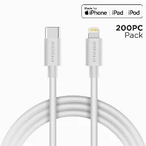 HyperGear USB-C to MFi Lightning Cable 3ft - 200 Pieces <br> Charge and Sync at maximum speed. Engineered with industrial strength PVC, this cable delivers the flexibility you need to reliably charge and sync your devices. Featuring reinforced stress points and thick gauge wiring, this ultra-durable cable has been proven to last 5X longer than standard cables. <br><br> Special Features:<br> MFi Certified for use with Apple Devices<br> Made for USB-C & Power Delivery Devices<br> iPhone Fast Charg
