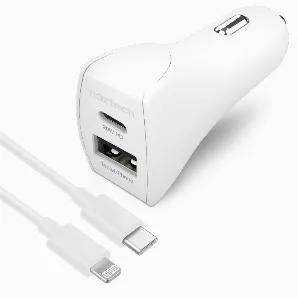 Naztech 20W USB-C PD+12W USB Car Charger <br> No more waiting, experience the full speed of Power Delivery Technology. This complete power solution comes with a dual output car charger a 20W USB-C PD and a 12W USB port, plus a 4ft USB-C to Lightning cable the 2 things you need to experience the fastest possible charge for your iPhone. With over 3X the power of standard chargers, it is perfect for power-hungry devices and can fast charge the latest iPhone from 0 to 50% in just 30 minutes! With a 