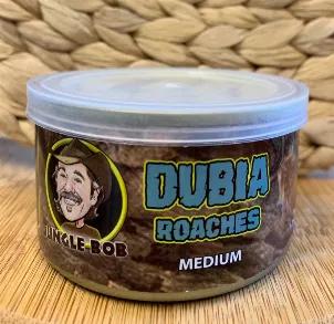<p> Jungle Bob Dubias are a complimentary pet food for reptiles.</p> <br>

High in protein <br>
Easy to dispense <br>
Perfect size for medium to large lizards <br>
Odor Free <br>
Super convenient <br>
Ready to dispense right from the can <br>
Dubias are the most well-rounded feeder insects on the market <br>
Approximately 25 in each can (1.23 oz) <br>
Medium Size