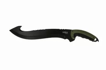 Machete. Blade Length 12.16". Blade Thickness .23". Blade Material 8Cr13MoV Steel. Blade Hardness 56-58. Handle Material, 2 shot injection molded. Handle Length 5.12". Nylon Sheath.