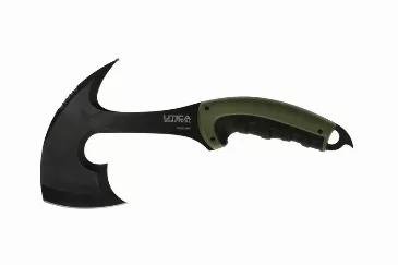 Hatchet. Blade Length 6". Blade Thickness .23". Blade Material 8Cr13MoV Steel. Blade Hardness 56-58. Handle Material, 2 shot injection molded. Handle Length 5.12". Nylon Sheath.