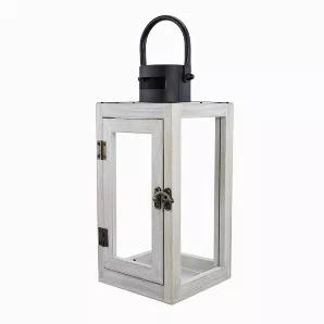 Bring a touch of classic elegance with the Rustic Woodland Lantern. <br> This lantern is designed with a touch of artisan details, rustic finish and subtle elegance. <br>  The Wooden lantern is made with wood that is processed with a touch of distressed paint work and clear finish.  It is finished with clear glass and sturdy metal top. <br>  The lantern is perfect for use indoors or outdoors. <br> The included handle allows you to easily carry the lantern. <br> The lantern can also be easily han