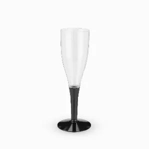 5 Oz Black Stemmed Champagne Flutes <br> 10 Cups Per Sleeve Set Of 10 Holds 5 Oz Hard Plastic 2-Piece Design