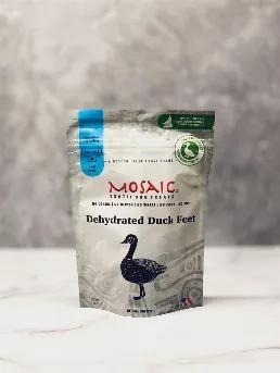 <p> Mosaic USA Dehydrated Duck Feet are a perfect alternative for dogs that are affected by food allergies from common proteins, such as chicken, beef, and pork. These little crunchy feet are a perfect, single-ingredient snack for smaller dogs. <br> 

Our ducks are sustainably-sourced & responsibly-raised in the USA, by using best practices. The ducks are farm-raised in their natural habitat, and are free of any growth hormones and antibiotics. </p>
