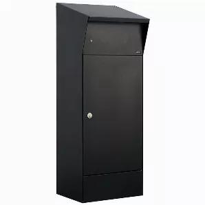 Do you need more room? The Allux Bjorn Top-loading freestanding locking Mail/Parcel Box is made of strong galvanized steel with a Black powder coat finish and features a bright LED motion activated light above the mail/parcel slot to light up entire front of parcel box at night for easy mail/parcel retrieval. LED light is powered by four AA Batteries (Double A Batteries not included) and two buttons are located inside at top of the mailbox inside mail retrieval door to adjust brightness and time