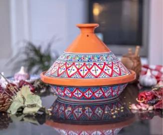 Our cooking pot is great for serving dishes for parties. These colorful dinnerware sets are made for both cooking and serving using the morocco method. The base of the tagines cookware is wide and shallow helping to form a tight seal allowing stream to rise and condensation to fall back over the food. With his Moroccan pottery you will not only be be able to entertain guests by cooking flavorful and great tasting food from morocco or any other cuisine of your liking.