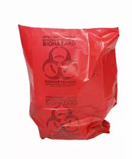 12-16 Gallon Red Printed Infectious Medical Waste Bags 24" x 32" are ideal for hospitals, doctors offices, nursing homes and any medical facility. These medical waste 1.3 mil 12-16 Gallon trash bags have bi-lingual (English and Spanish) descriptions and the universal biohazard symbol is featured to help ensure complete understanding for safety and proper use. Medical Waste Garbage Bags are made from linear low density polyethylene LLDPE and have a durable reinforced gusseted bottom seal.<br> Mee
