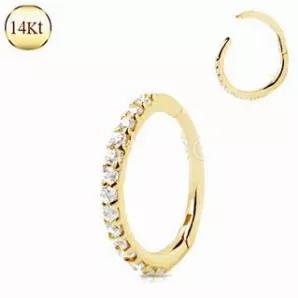 14Kt Yellow Gold Seamless Clicker Ring With Multiple Cz Prong Set Round Cz On The Side Of Ring Smooth Seamless Round Ring Authentic 14Kt Gold Stamp Versatile Jewelry Can Be Worn As Septum, Cartilage, Lip Ring And Many More Ring Thickness : 16Ga | 1.2Mm Ring Diameter : 5/16" | 8Mm Material : 14Kt Gold, Cubic Zirconia