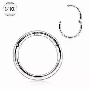 Smooth Seamless Round Ring With A Hinged Clicker Authentic14Kt Gold Stamp Versatile Jewelry Can Be Worn As Septum, Cartilage, Lip Ring And Many More Ring Thickness : 16Ga | 1.2Mm Ring Diameter : 3/8" | 10Mm Material : 14Kt White Gold