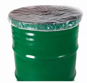 Our 55 gallon 4 mil drum cover dust caps with an elastic fit plastic cover protect contents of a 55 gallon bucket from contaminants such as water, grease, dust, and other outside elements. These drum covers .004 are low density poly covers used for covering and protecting drums, pails, and containers that are packaging products such as foods, chemicals, pharmaceuticals, as well as many other industrial packaging applications. Plastic drum covers for a 55 gallon drum extend the life of containers