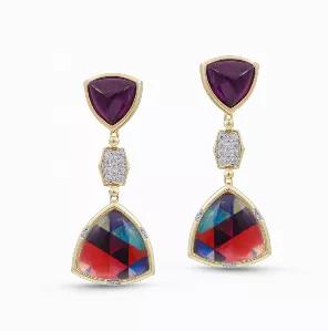 Love Me Not Amethyst Diamond Mosaic Earrings in 14K Yellow Gold Plated Sterling Silver