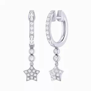 Star Bezel Duo Diamond Hoop Earrings in Sterling Silver