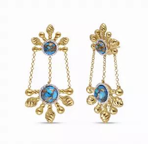 Sunny Cascade Turquoise & Diamond Half Sun Earrings in 14K Yellow Gold Plated Sterling Silver