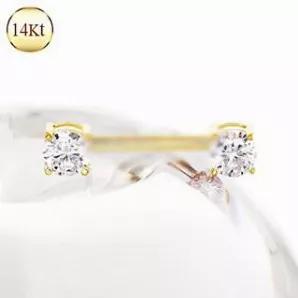 14Kt. Gold Nipple Bar / Nipple Jewelry Prong Set Clear Round Cz On Each Ends Authentic 14Kt. Gold Stamp 5Mm Finest Czech Cubic Bar Thickness : 14Ga | 1.6Mm Bar Length :1/2" | 12.5Mm Cz Size :5Mm Material : 14Kt. Yellow Gold, Cubic Zirconia
*Sold In Singles
