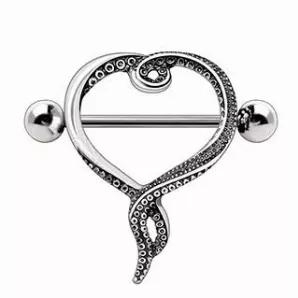 Nipple Shield / Nipple Ring With A Heart Design Tentacles Wrapped Around In A Heart Shape Barbell Thickness : 14Ga | 1.6Mm Barbell Length : 7/8' | 22Mm Heart Inner Diameter (Wearable Size) : 9/16" | 14Mm Ball Size : 5Mm Thread Type : Externally Threaded Materials : 316L Stainless Steel