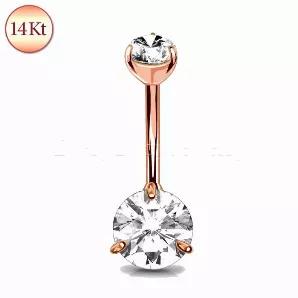 14Kt Rose Gold Navel Ring / Belly Button Ring Clear Round Shape Cz On Top And Bottom Authentic14Kt Gold Stamp Bar Thickness : 14Ga | 1.6Mm Bar Length : 3/8" | 10Mm Cz Size : 5Mm X 8Mm Thread Type : Externally Threaded Material : 14Kt Gold, Cubic Zirconia