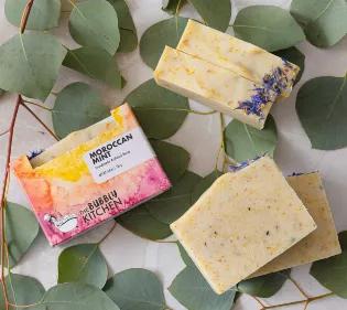 All natural, vegan soap bar scented with Eucalyptus and Spearmint Essential Oils and calendula petals for a light exfoliation