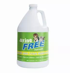 Safe for pets, children and the environment.<br>
Pet formula – Fast acting, revolutionary microbial cleaner permanently removes urine stains and odors regardless of their age. Its safe, fast acting formula eliminates the source of the odor or stain problem. UrineFree™ Petfresh also works on vomit, blood, feces, grass stains and other organic stains. Because of its naturally derived formula, it is safe to use and environmentally friendly.