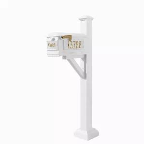 Make a strong statement with our Westhaven post-and-beam style 4" x 4" aluminum square Mailbox post systems. Mailbox post system features a durable, low maintenance White powder coat finish that will look great for years and comes with a Lewiston Cast Aluminum Mailbox, three cast aluminum address plates, support bracket, D?corative Pyramid finial and square collar. Westhaven Mailbox Collection is made of rust-free cast aluminum with a durable weather resistant finish. Three Cast aluminum persona