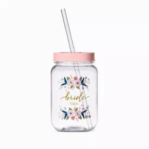 These plastic mason jars are a great addition to bachelorette parties! Each mason jar is 16 oz. and has a pink lid with gold-tone script and a flower design. Resuable cups are dishwasher safe and can be enjoyed over and over again. The cups are shatterproof so you and your crew can take these anywhere!