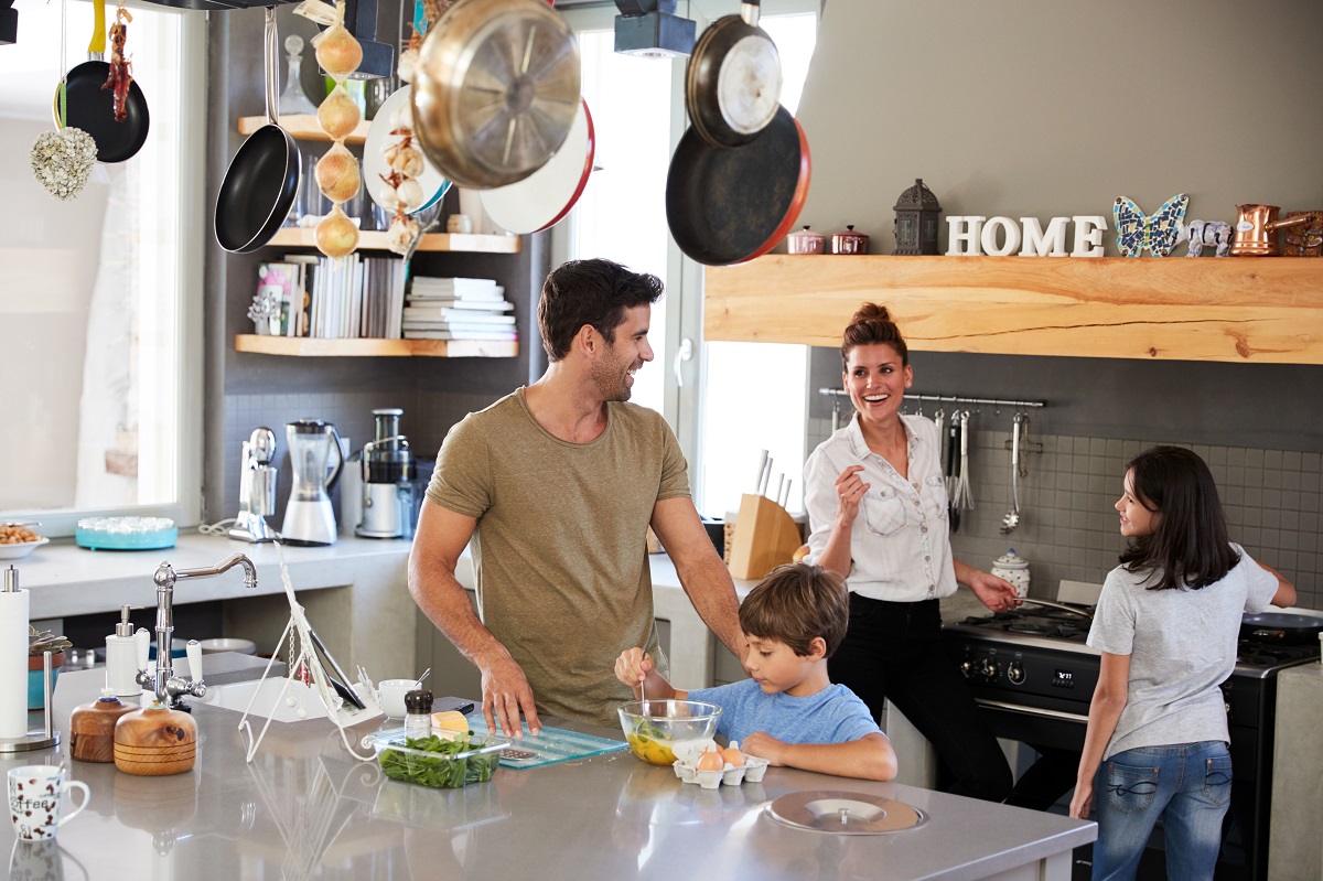 Family cooking breakfast